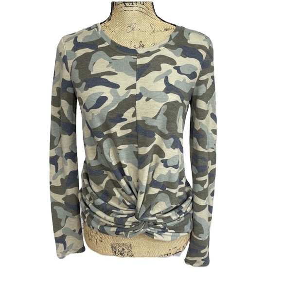 Boutique Camo Twist Front Long Sleeve Blouse - Picture 1 of 9